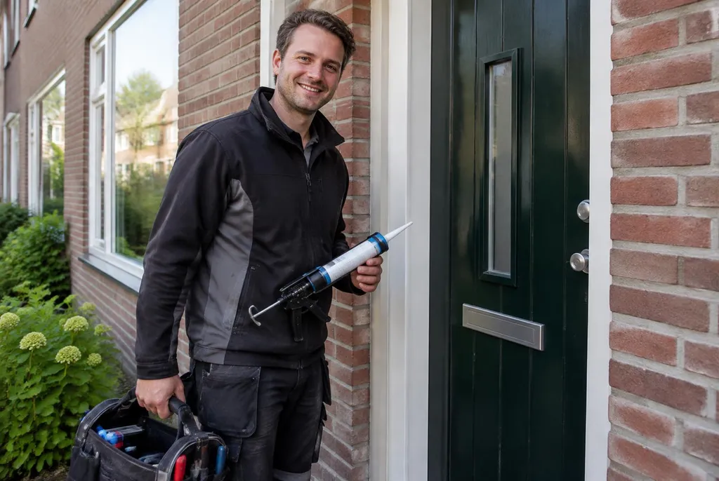 Vakman van Kitbedrijf Emst bij de voordeur van een woning